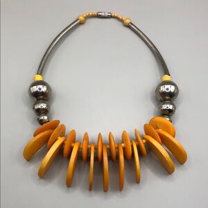 Vintage artisan tribal statement boho collar choker metal necklace nut beads.